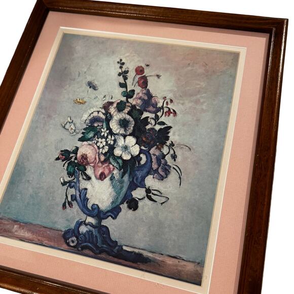 Vintage Floral Still Life Framed Art Print • Pastel Flowers in Urn • Pink Mat - Picture 4 of 7